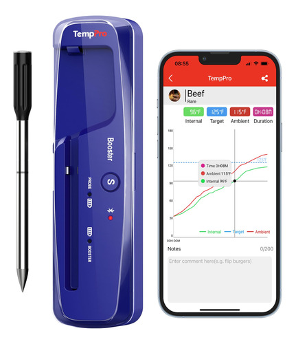Temppro Termometro Inalambrico De Carne De 500 Pies Para Asa