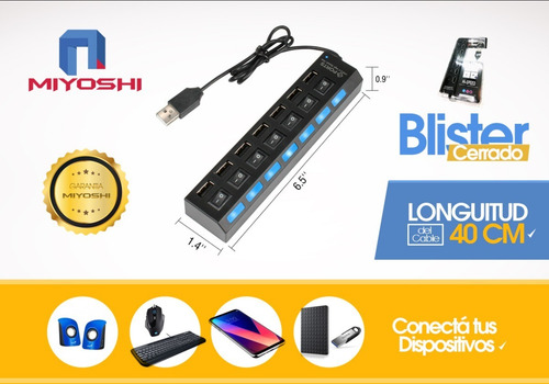 Hub Usb Multiplicador 7 Puertos Usb Con Teclas Y Leds Azules