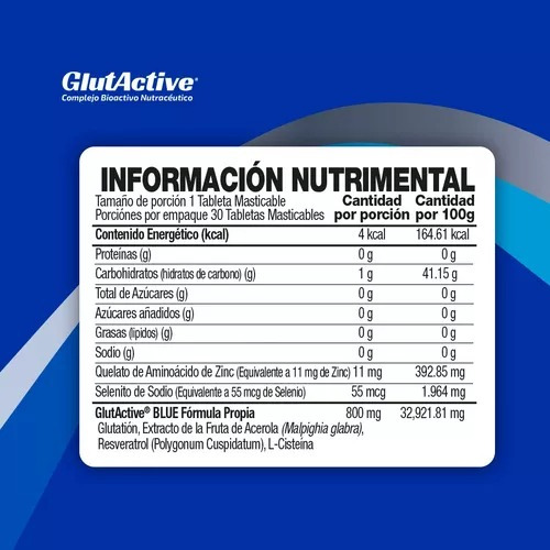 Suplemento alimentar Glutation Glutactive Blue 30 comprimidos