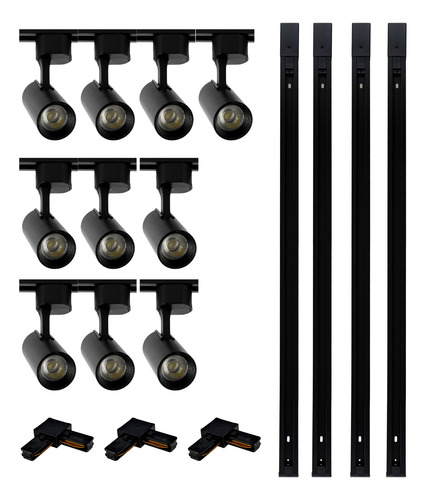 Kit Trilho Eletrificado 4m Preto + 10 Spots Led 15w Luz Fria