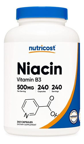 Complejo Niacin 500mg 240 Cps Niancina Vitamina B3 Nutricost Sabor Neutro