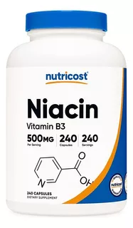Complejo Niacin 500mg 240 Cps Niancina Vitamina B3 Nutricost Sabor Neutro