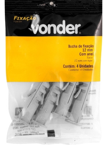 Kit 4 Buchas De Fixação Poliamida Com Anel 12mm - Vonder