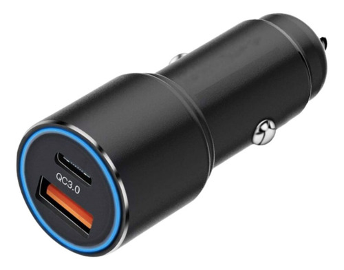 Carregador Veicular 38w Turbo Usb / Usb-c Carga Ultra Rápida Cor Preto