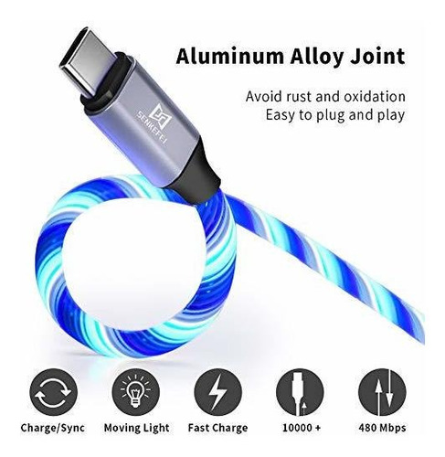 Cable Usb Tipo Led 6ft 2.4a Luz Visible Que Fluye 6 Pie