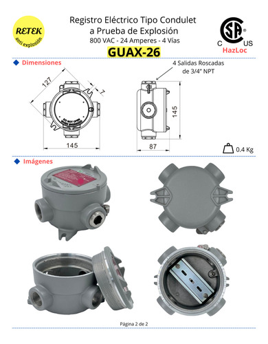 Registro Eléctrico Tipo Condulet 4 Vías 3/4'' Npt Guax-26