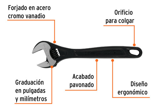 Llave Perico 10'' X 1-1/8'' Pavonada Truper Expert 15502