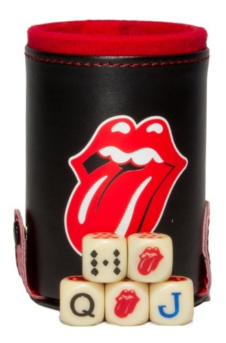 Cubilete Rolling Stones Con Portadados. 5 Dados Grabados