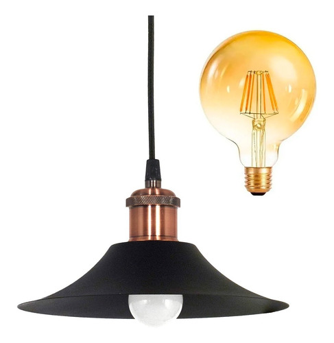 Lampara Colgante Vintage China Con Bronce Padua + Globo Led