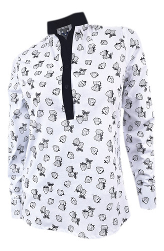 Blusa Blusón Blanca En Popelina Estampada Manga Larga Mujer