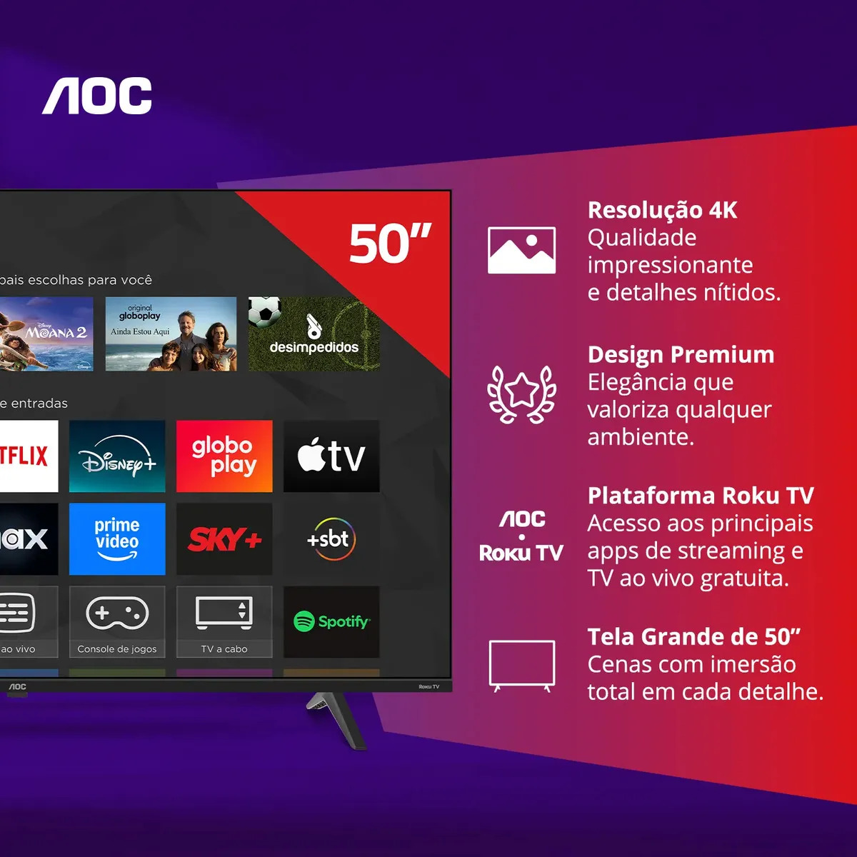 Smart Tv Roku Tv 50 7045 4k Uhd Aoc Bivolt 2