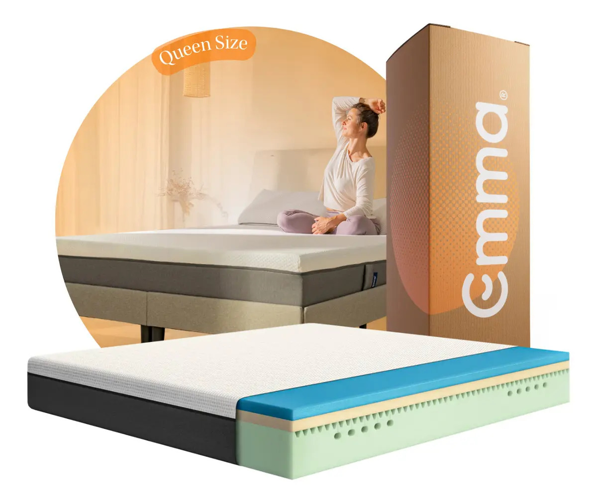 Colchón Emma Queen | Memory Foam | Tecnología Alemana Color Blanco/Gris