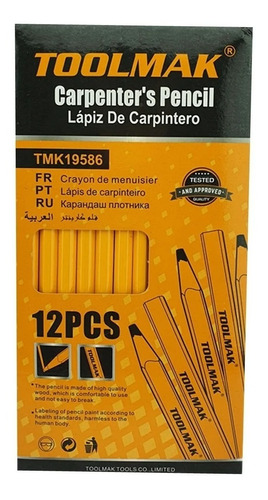 Lápiz Carpintero Madera Albañil Construcción 12 Pcs Toolmak