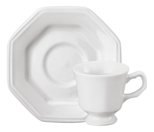 Estojo Com 12 Xícaras Café E Pires Prisma Porcelana Schmidt Cor Branco Liso