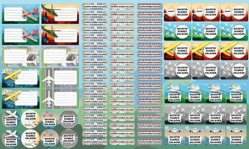 Etiquetas Escolares Personalizadas, Troqueladas Aviones