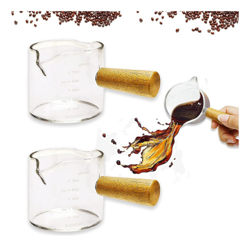 Vasos De Café Espresso Con Doble Caño Y Mango De Madera, 75
