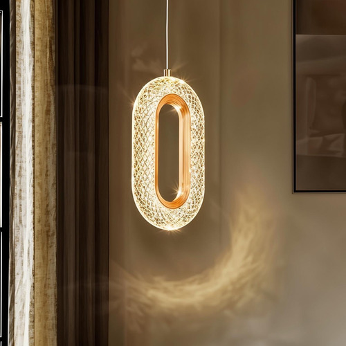 Luminária Pendente Anel De Cristal Oval Led 8w Cor Ajustável