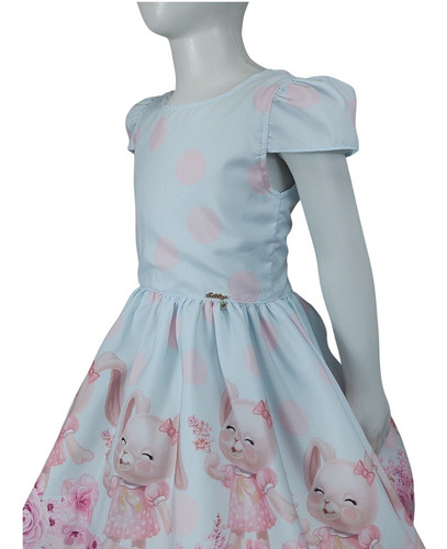 Imagem 3 de 5 de Vestido Infantil Festa Bolinhas Coelho Menina Azulzinho