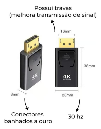 Adaptador Displayport Para Hdmi Conversor 4k 60hz Tv Monitor