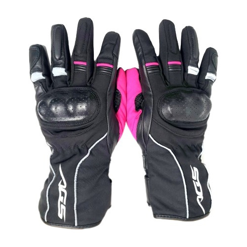 Guantes Moto Cuero Textil Rosado Con Touch - Gkmotos.uy