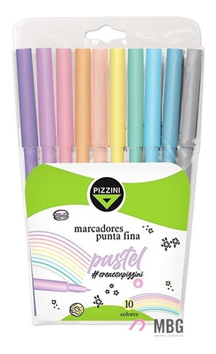 Imagen 1 de 4 de Marcadores Pastel Pizzini X 10 Colores Punta Fina