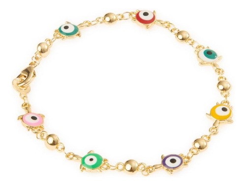 Pulsera Esclava Ojo Turco 5mm Unisex 20cm Chapa De Oro 18k Color Multicolor Diámetro 5.5 Cm Largo 20 Cm