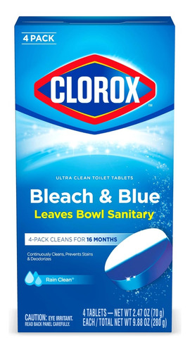 4 Pastillas Para Inodoro Clorox Ultra Clean Bleach & Blue