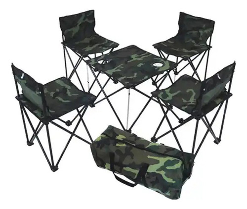 Mesa Portátil Picnic Camping Exterior Con Sillas Plegable Color Multicolor