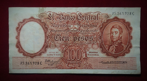 Billete 100 Pesos 1963 Serie C Bottero 2065 Moneda Nacional 