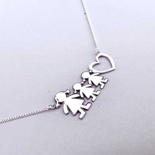 Imagen 6 de 10 de Collar Dije Mamá Niños Corazón De Plata .925 Mujer Agálea