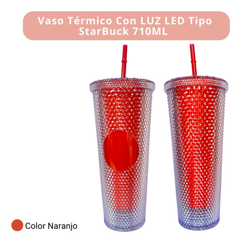 Vaso Térmico Con Luz Led Tipo Starbuck 710ml Antiderrames