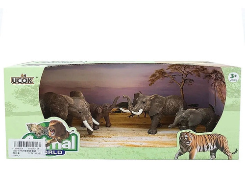 Set Animales De La Selva Animal World X4 Familia Elefantes