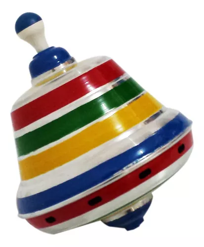 O Pião sonoro é um brinquedo retrô todo em alumínio e bem colorido