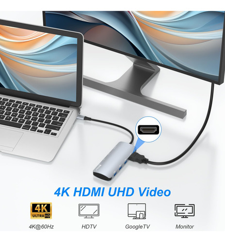 Hub Usb C 8 En 1 Adaptador Multipuerto Usb C De 10 Gbps Con