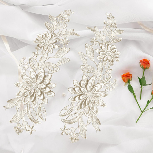 2 Uds Apliques De Flores De Encaje Adornos De Tela De Encaje