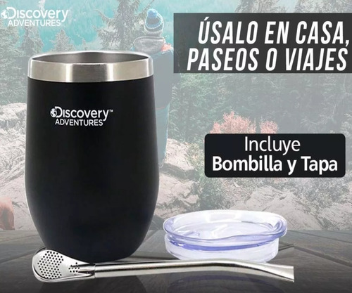Imagen 2 de 11 de Mate Acero Inoxidable Vaso Térmico Discovery Tapa+ Bombilla Color Azul