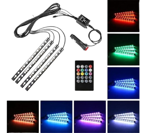 4 Tira 12 Led X 22cms Interior Auto 9/12v Rgb C/remoto Audio