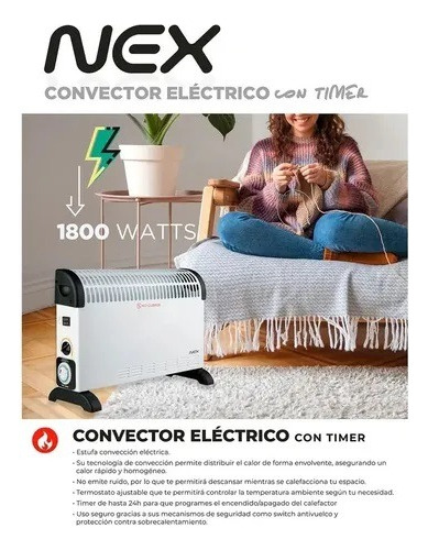 Calefactor Convector Nex Ec2000t Con Timer Estufa 1800 Watts