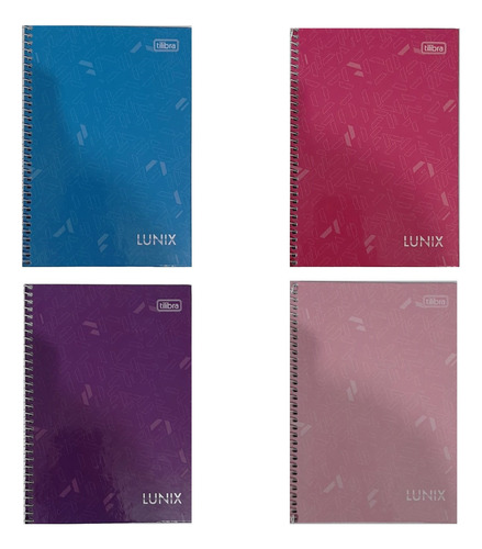 Kit 4 Caderno Espiral Capa Dura 1/4 Tilibra Lunix 80 Folhas