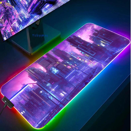 Alfombrilla Mouse City Neon Rgb Gaming Pads Iluminacion Led