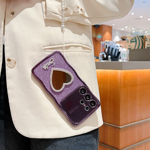 Funda Para Teléfono Samsung Galaxy S25 Plus/s25 Ultra/s25 Edge, Con Espejo Y Correa, Rizada Y Ondulada, A Prueba De Golpes