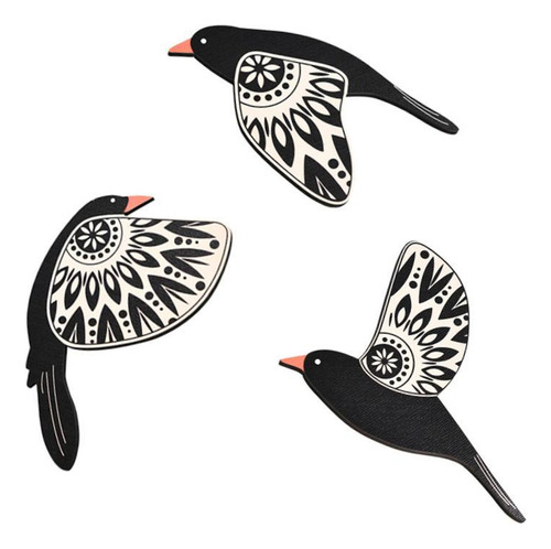 2 X 3 Piezas De Pájaros De Madera Decorativos Para Pared,