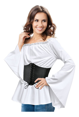 Blusa Renacentista Para Mujer, Corsé Con Cinturón,