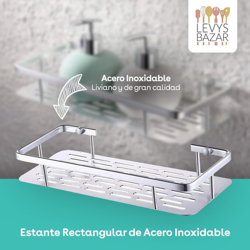Imagen 2 de 10 de Pack X2 Estante Rectangular Ducha Baño Acero Inox C/ Baranda