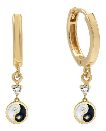 Aros Argollas Doradas Yin Yang Plata 925 + Oro 18k + Cajita 