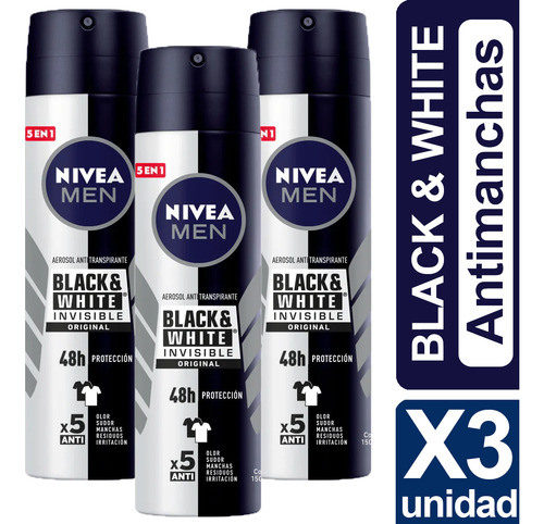 Nivea Desodorante Black & White Invisible Original X3 Unid