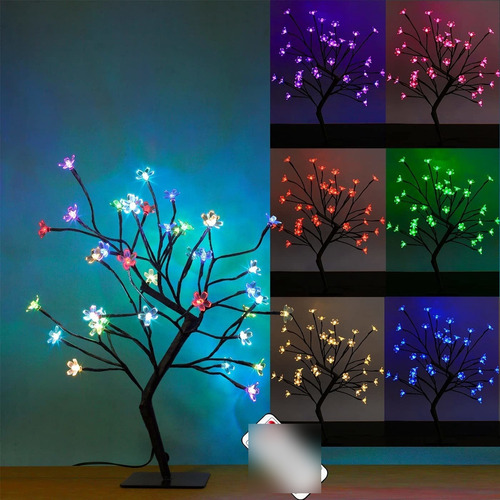 Árbol Bonsái De Flor De Cerezo, 48 Luces Led, Con Adaptad.