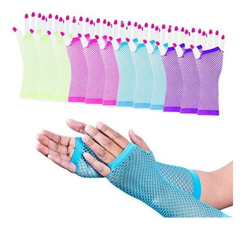 Diva Fingerless Fishnet Neon Bright Colorful Gloves 80s Dres