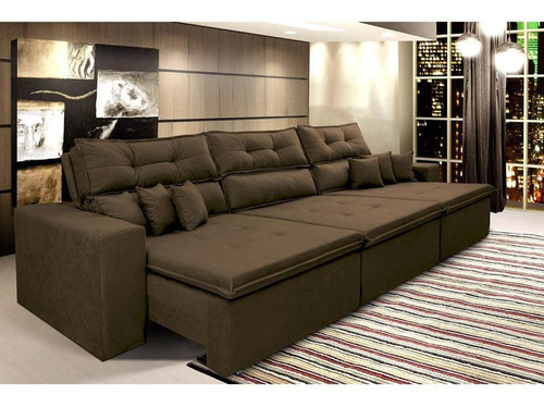 Sofá Cairo 4,12m Retrátil Reclinável Tecido Suede Café Cama inBox