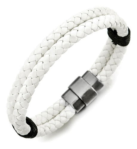 Coolsteelandbeyond Brazalete De Cuero Trenzado Blanco De Dos